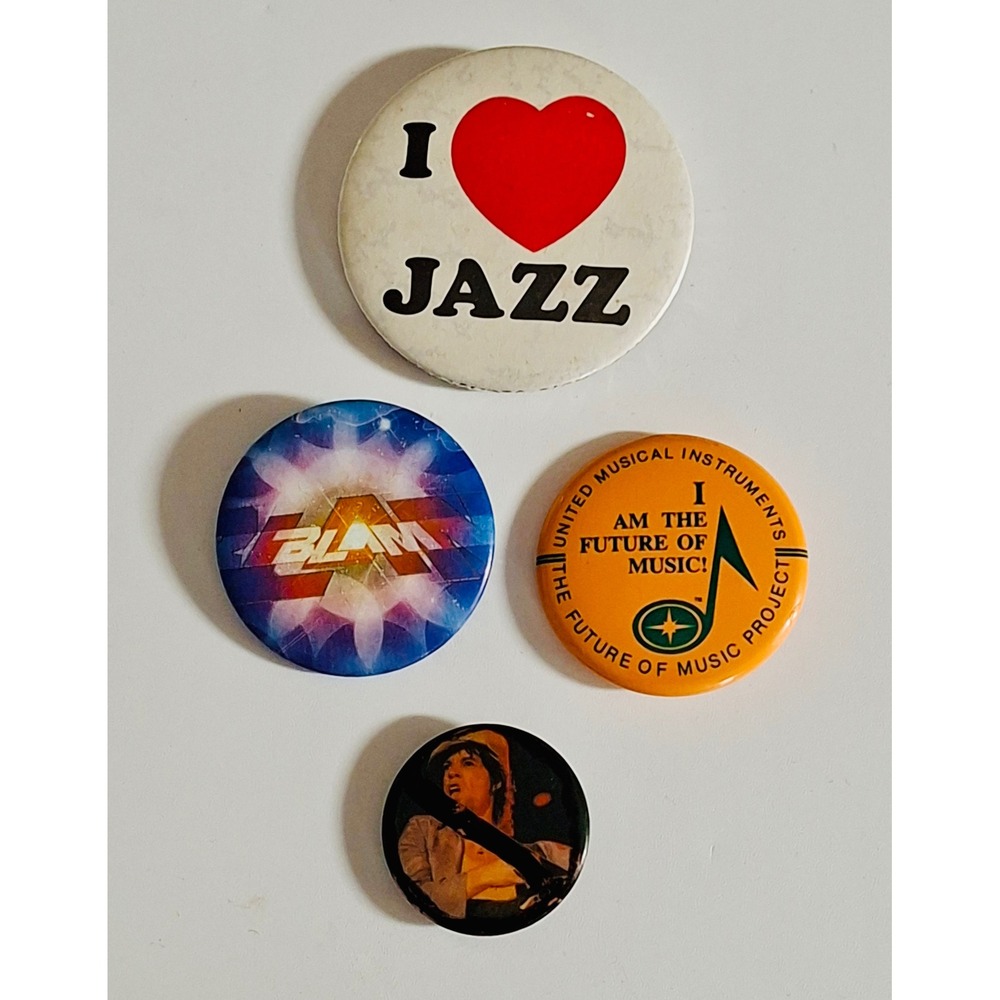 Vintage Music Pinback Button Lot 4 Jazz PRISM UMI Future of Music Musician